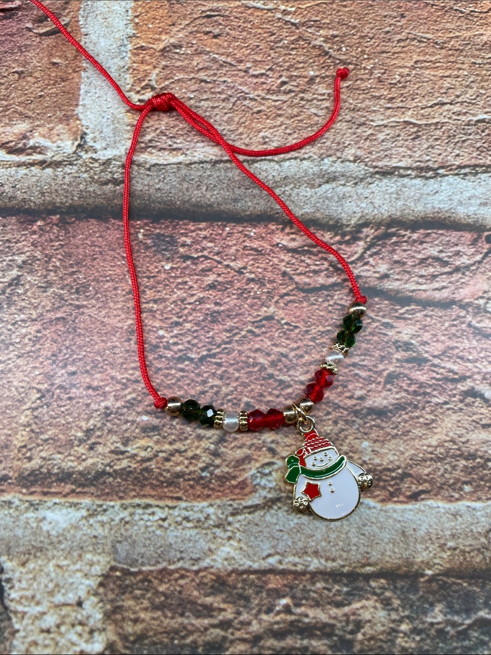 Festive Snowman Beaded Bracelet with Red Cord